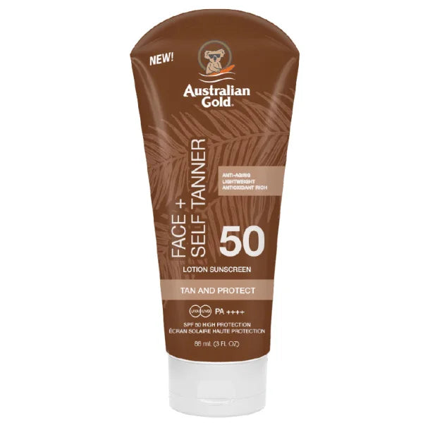 Australian Gold SPF 50 Ansigtssolcreme med Selvbruner